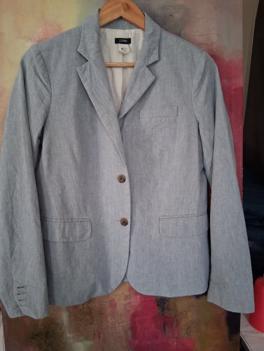 J.Crew Womens Lt Blue Chambray Schoolboy 2 button Single-Vent Blazer sz 6